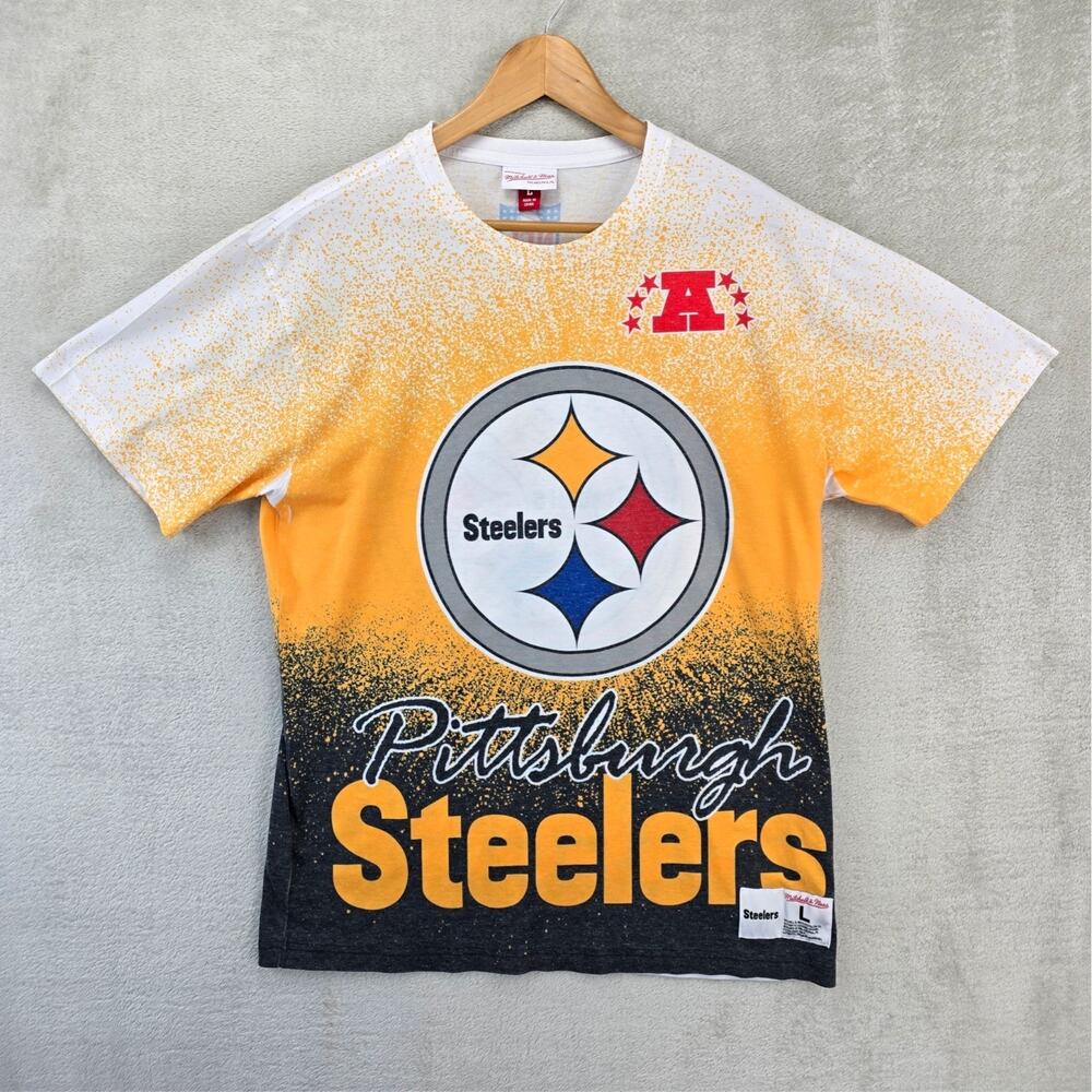 Mitchell & Ness Pittsburgh Steelers Shirt Mens Large All Over Print AOP Logo